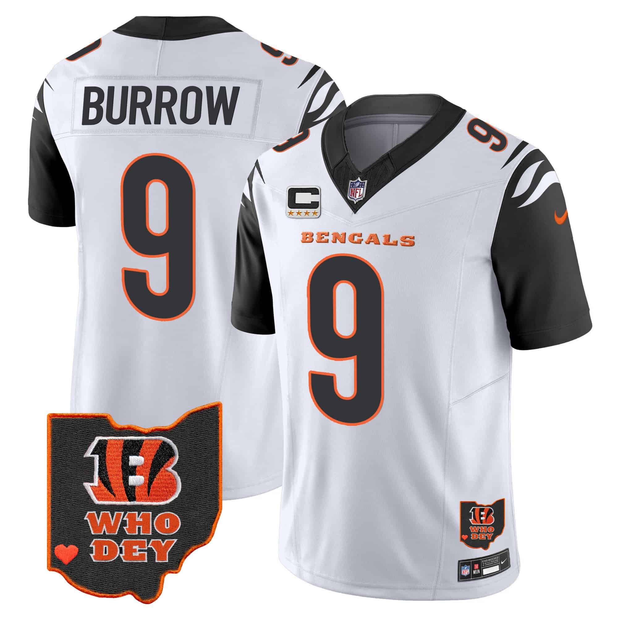 Men Cincinnati Bengals #9 Burrow White 2024 Nike Patch Vapor Limited NFL Jersey style 1->indianapolis colts->NFL Jersey
